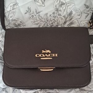 Coach Dark Brown Crossbody Bag with Gold Accents